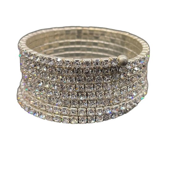 Crystal Wrap Bangle Bracelet Silver Tone Wedding Party/cocktail Date Night - Picture 2 of 5